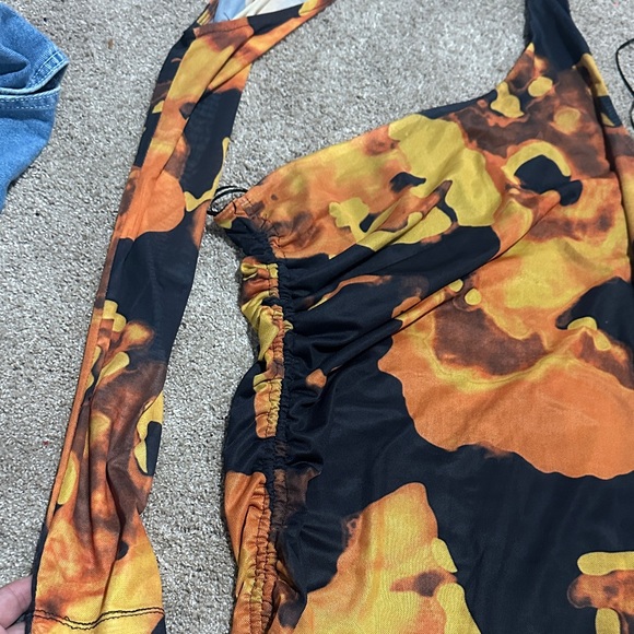 Fashion Nova One-Shoulder Dress in Orange and Black - Picture 7 of 8